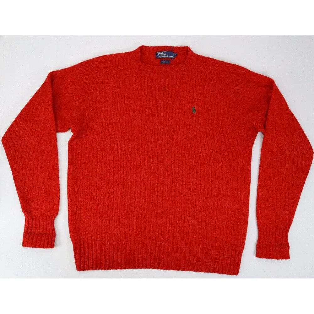 Vintage Polo Ralph Lauren Sweater Mens L‎ Wool Red Pullover Hong Kong Green Pony